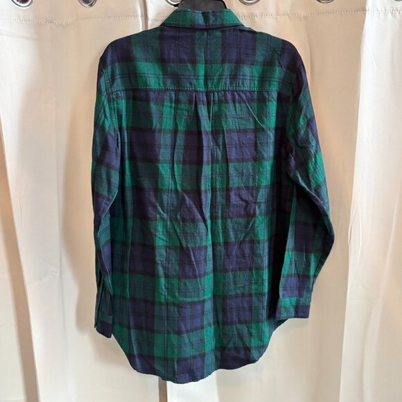Old Navy Western Flannel Top Large Plaid Green Button Up Light Weight 18800 - Picture 2 of 11